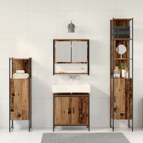 Fürdőszoba bútor szett 4 pcs Barna 33 x 33 x 185.5 cm Faanyag