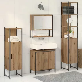   Fürdőszoba bútor szett 4 pcs Barna 33 x 33 x 185.5 cm Faanyag