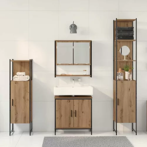 Fürdőszoba bútor szett 4 pcs Barna 33 x 33 x 185.5 cm Faanyag