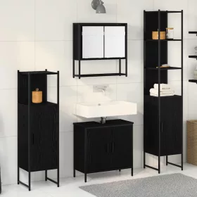   Fürdőszoba bútor szett 4 pcs Fekete 33 x 33 x 185.5 cm Faanyag