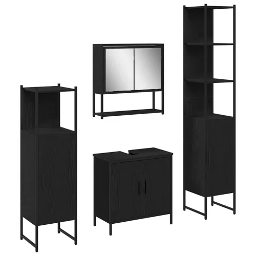 Fürdőszoba bútor szett 4 pcs Fekete 33 x 33 x 185.5 cm Faanyag
