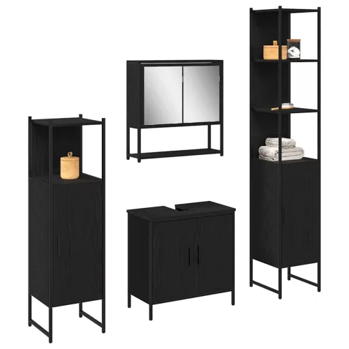 Fürdőszoba bútor szett 4 pcs Fekete 33 x 33 x 185.5 cm Faanyag