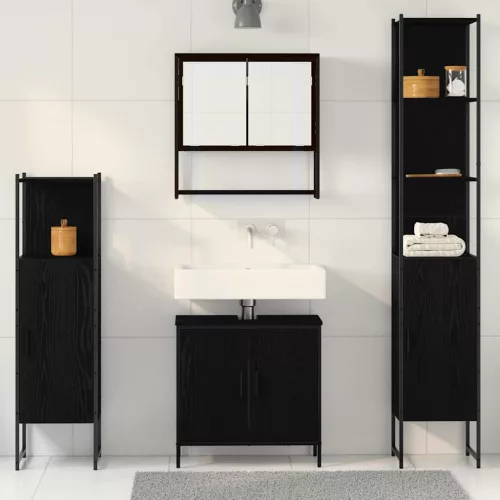 Fürdőszoba bútor szett 4 pcs Fekete 33 x 33 x 185.5 cm Faanyag
