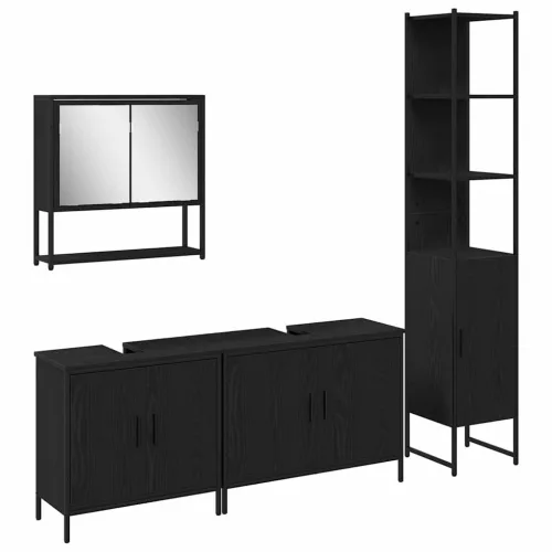 Fürdőszoba bútor szett 4 pcs Fekete 33 x 33 x 185.5 cm Faanyag