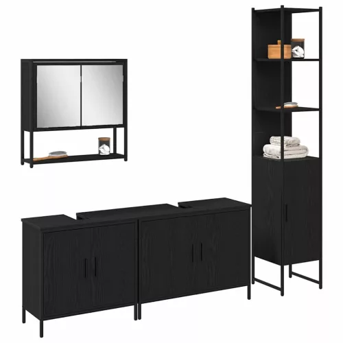 Fürdőszoba bútor szett 4 pcs Fekete 33 x 33 x 185.5 cm Faanyag