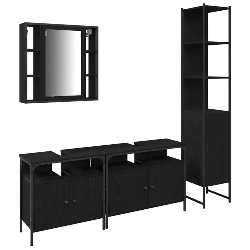 Fürdőszobai Szekrény Szett 4 pcs Musta tammi 33 x 33 x 185.5 cm
