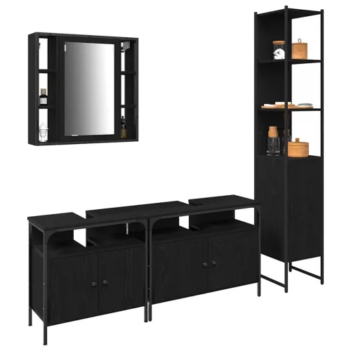 Fürdőszobai Szekrény Szett 4 pcs Musta tammi 33 x 33 x 185.5 cm