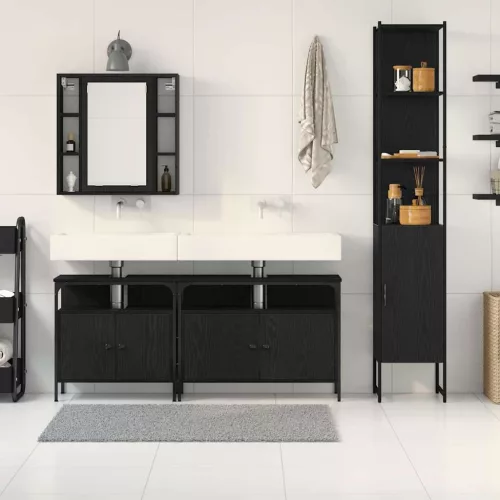 Fürdőszobai Szekrény Szett 4 pcs Musta tammi 33 x 33 x 185.5 cm