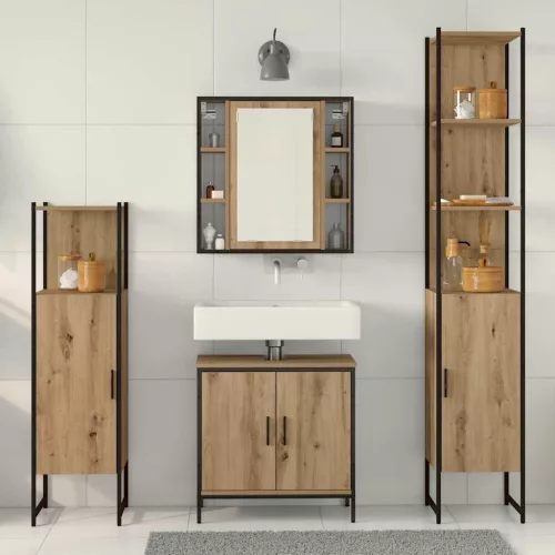 Fürdőszoba bútor szett 4 pcs Barna 33 x 33 x 185.5 cm Faanyag