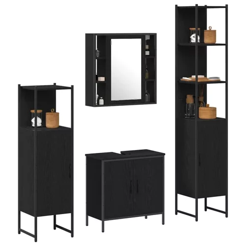 Fürdőszoba bútor szett 4 pcs Fekete 33 x 33 x 185.5 cm Faanyag