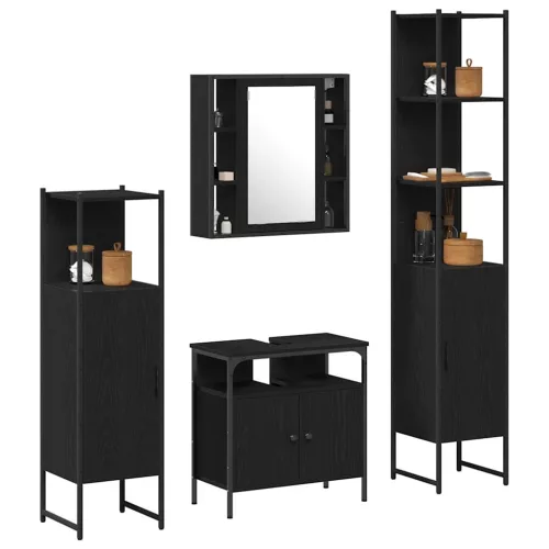 Fürdőszobai Szekrény Szett 4 pcs Musta tammi 33 x 33 x 185.5 cm