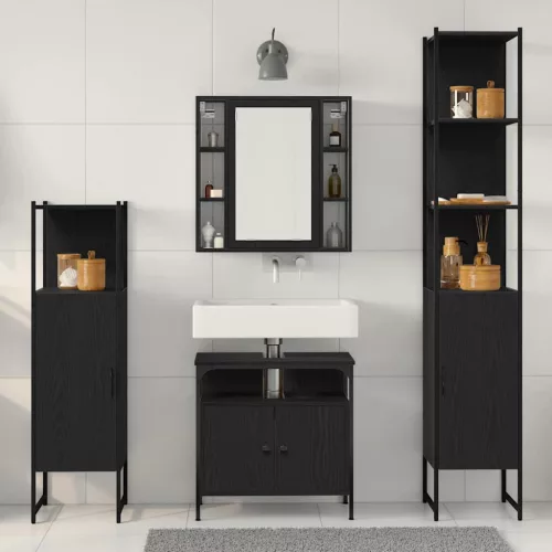 Fürdőszobai Szekrény Szett 4 pcs Musta tammi 33 x 33 x 185.5 cm
