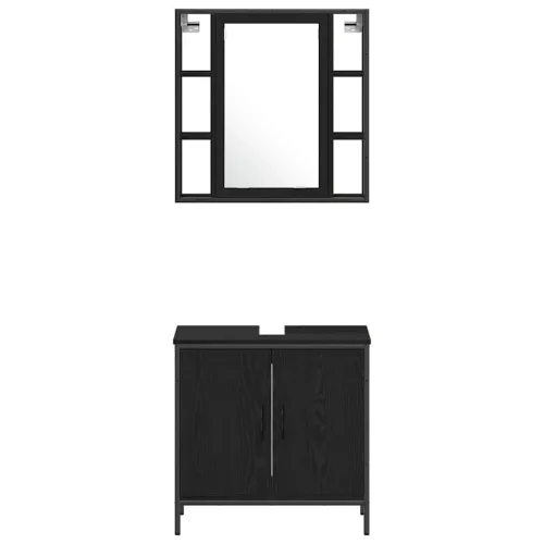 Fürdőszoba bútor szett 4 pcs Fekete 33 x 33 x 185.5 cm Faanyag