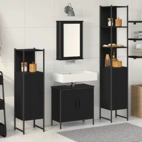   Fürdőszoba bútor szett 4 pcs Fekete 33 x 33 x 185.5 cm Faanyag
