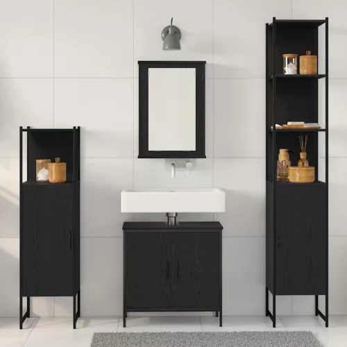 Fürdőszoba bútor szett 4 pcs Fekete 33 x 33 x 185.5 cm Faanyag