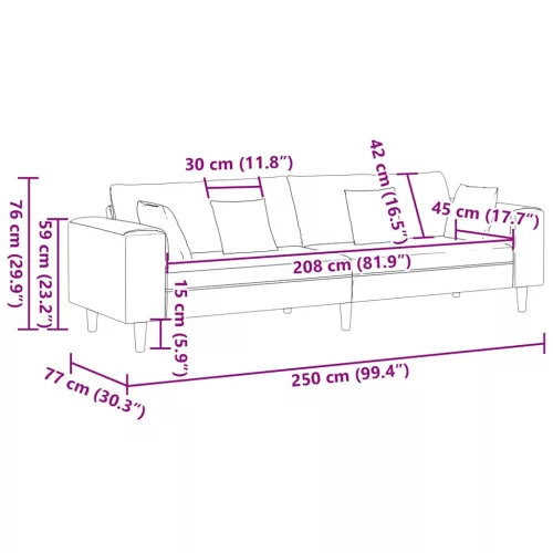 Szövet kanapé párnával Kék 208 cm szövet