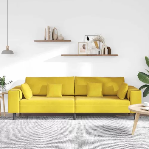 Bársony Kanapé párnával Sárga 210 cm Bársony