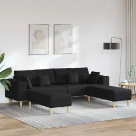 Szövet kanapé párnával Fekete 208 cm szövet
