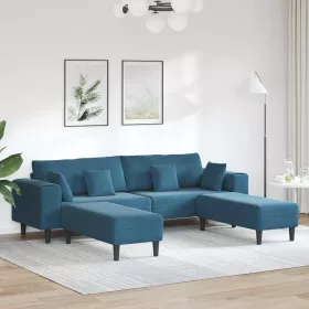 Bársony Kanapé párnával 3 pcs Kék 208 cm Bársony