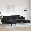 Bársony Kanapé párnával 3 pcs Fekete 208 cm Bársony