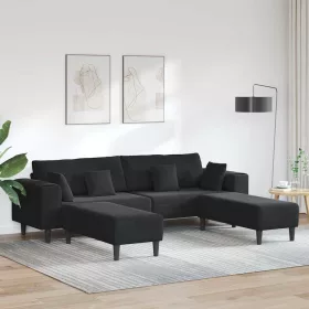 Bársony Kanapé párnával 3 pcs Fekete 208 cm Bársony