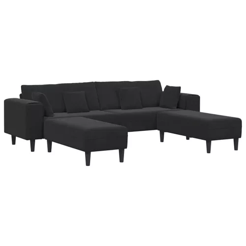 Bársony Kanapé párnával 3 pcs Fekete 208 cm Bársony