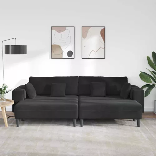 Bársony Kanapé párnával 3 pcs Fekete 208 cm Bársony