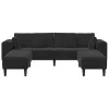 Bársony Kanapé párnával 3 pcs Fekete 208 cm Bársony
