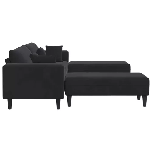 Bársony Kanapé párnával 3 pcs Fekete 208 cm Bársony
