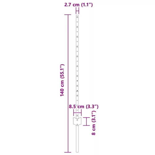 Kerítoszlopok 22 pcs Zöld 140 cm Acél