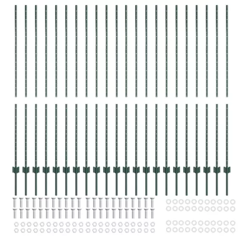 Kerítoszlopok 22 pcs Zöld 200 cm Acél