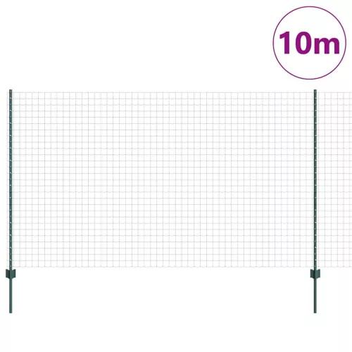Kerítés oszlopokkal Zöld 1.4 x 10 m Acél