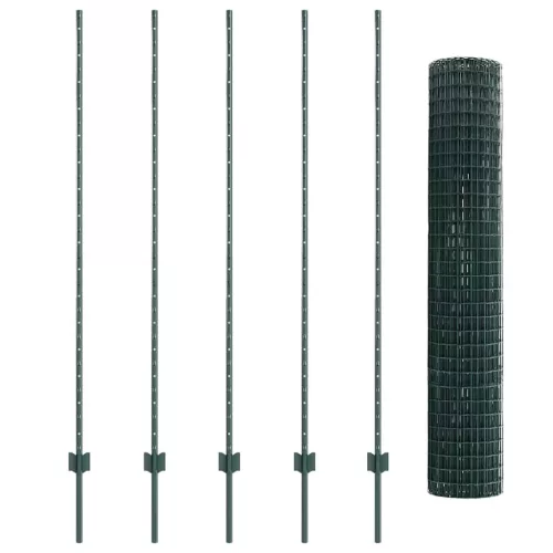 Kerítés oszlopokkal Zöld 1.6 x 10 m Acél