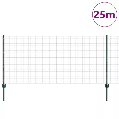 Kerítés oszlopokkal Zöld 1 x 25 m Acél