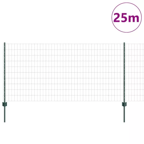 Kerítés oszlopokkal Zöld 1 x 25 m Acél