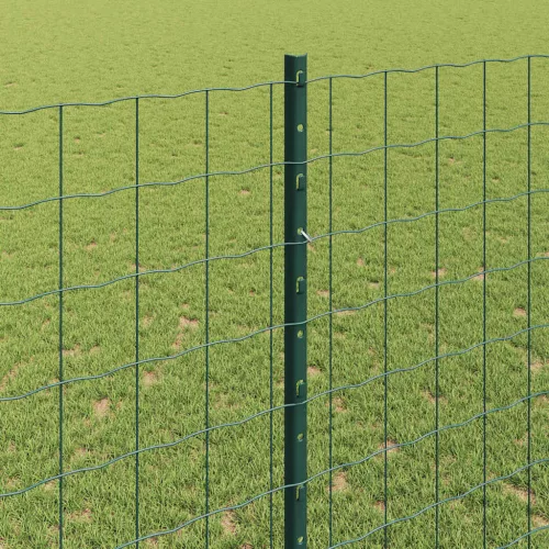 Kerítés oszlopokkal Zöld 1.4 x 10 m Acél
