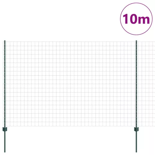Kerítés oszlopokkal Zöld 1.6 x 10 m Acél