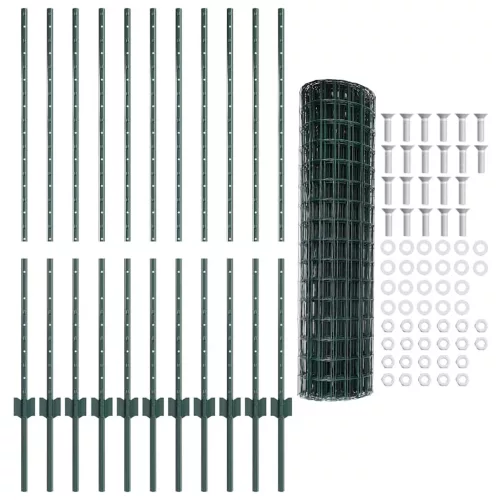 Kerítés oszlopokkal Zöld 1.2 x 25 m Acél