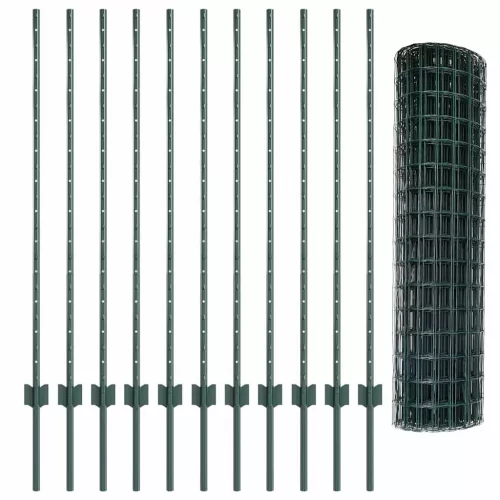 Kerítés oszlopokkal Zöld 1.2 x 25 m Acél