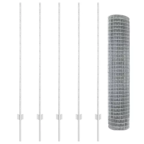 Kerítés oszlopokkal Ezüst 1.4 x 10 m Acél