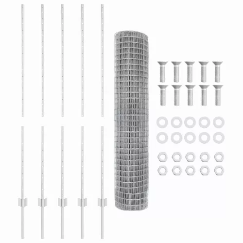 Kerítés oszlopokkal Ezüst 1.4 x 10 m Acél