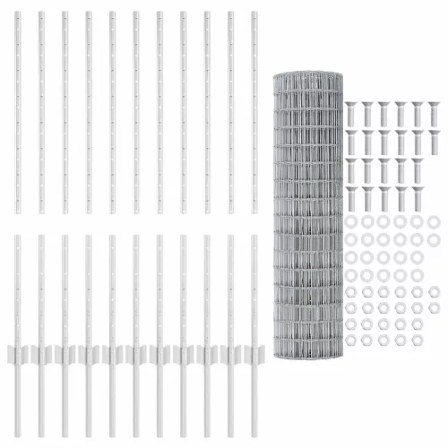 Kerítés oszlopokkal Ezüst 1 x 25 m Acél