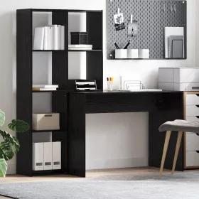 Asztal polcokkal Musta tammi 138.5 x 55 x 143 cm Faanyag