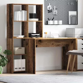   Asztal polcokkal tárolóval Régi fa 138.5 x 55 x 143 cm Faanyag