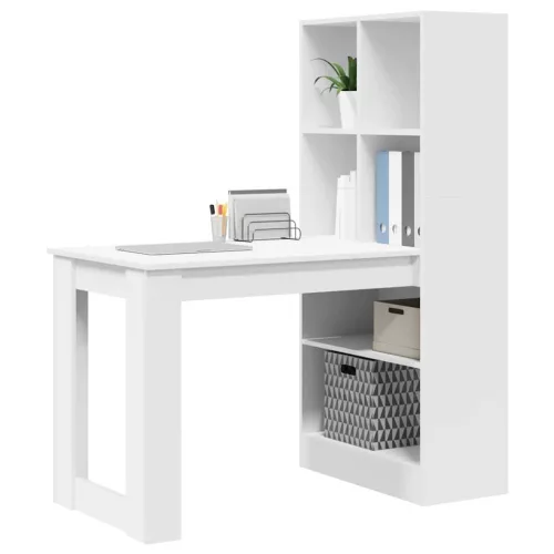 Asztal polcokkal tárolóval Fehér 122 x 67 x 145 cm Faanyag