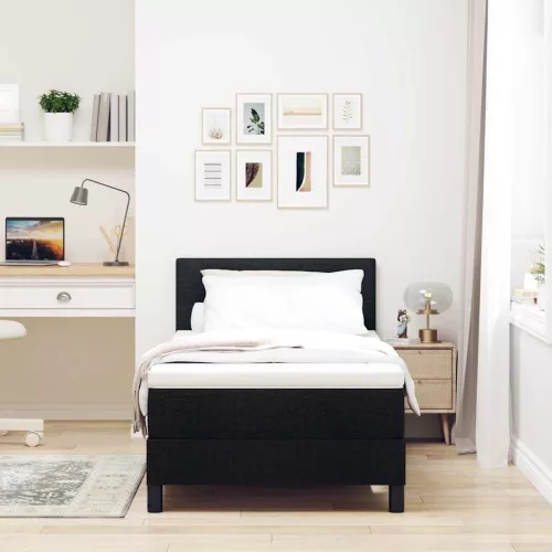Boxspring ágy matraccal Fekete 90 x 190 cm szövet