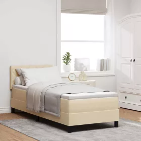 Boxspring ágy matraccal Krém 80 x 200 cm szövet
