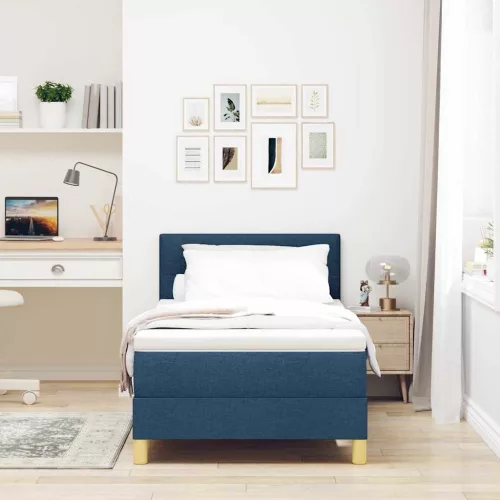Boxspring ágy matraccal Kék 100 x 200 cm szövet