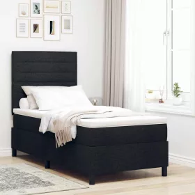   Boxrugós ágy matraccal fejtámlával Fekete 100 x 200 cm szövet