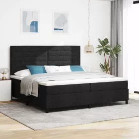   Boxrugós ágy matraccal fejtámlával Fekete 200 x 200 cm szövet